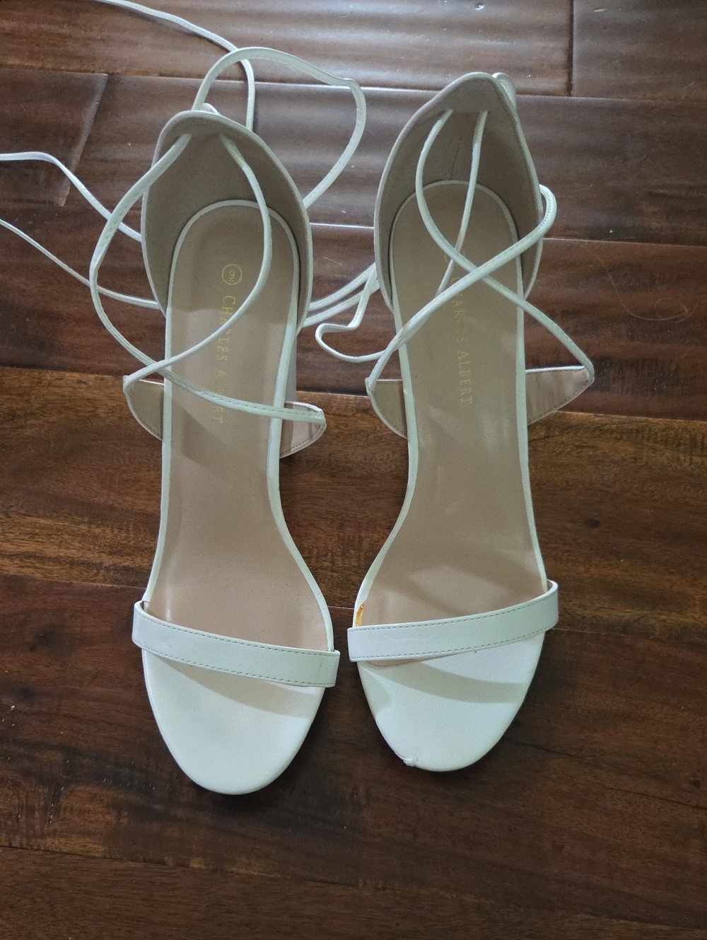 Charles Albert White Lace-Up Stiletto Heels